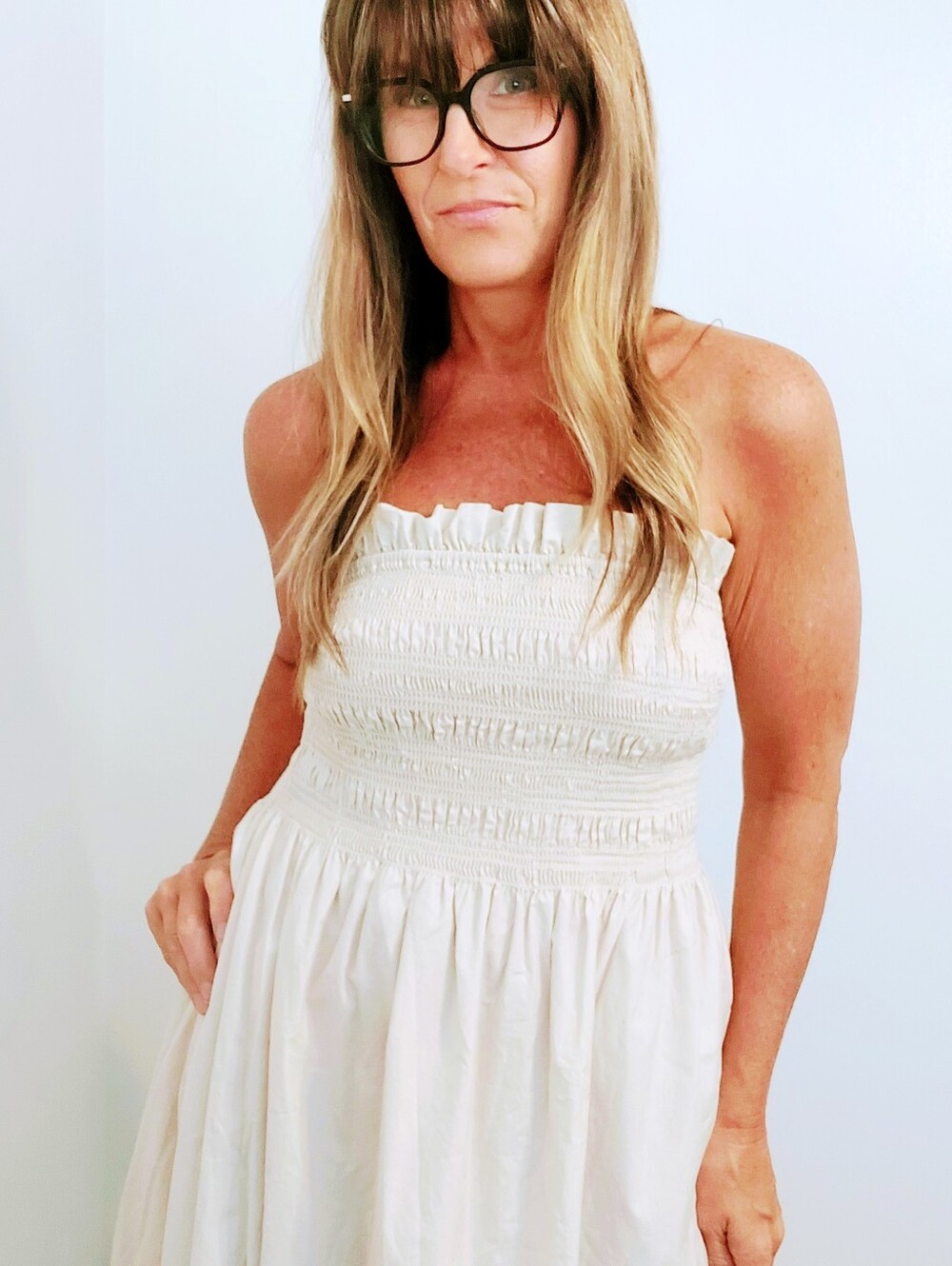 H&M Strapless Smocked Maxi Dress Light Beige 100% Cotton Size M